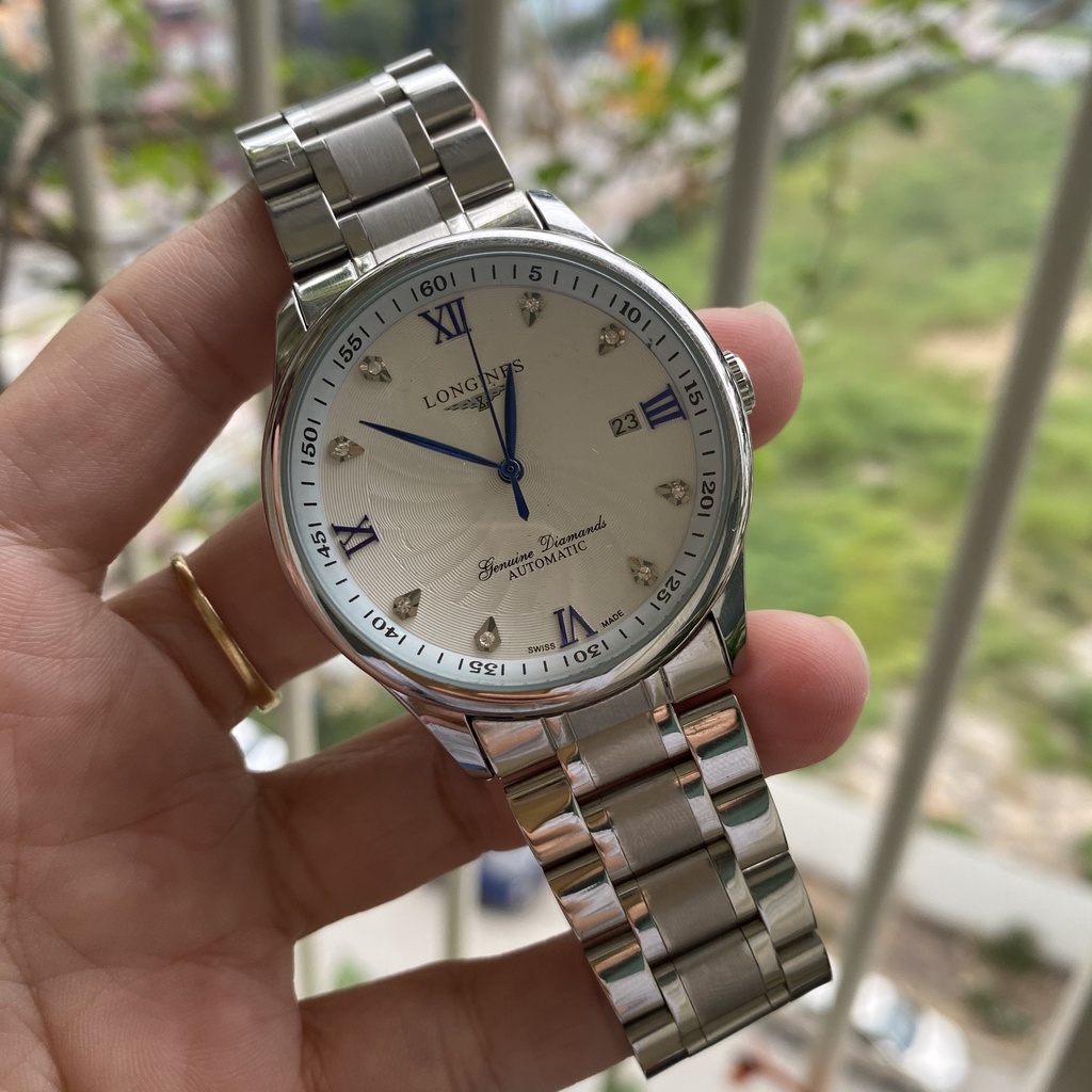 Đồng Hồ Nam LONG.GINES Máy Cơ Automatic - Dây kim loại thép đúc đặc không gỉ mặt tròn đính đá sapphire kính chống xước