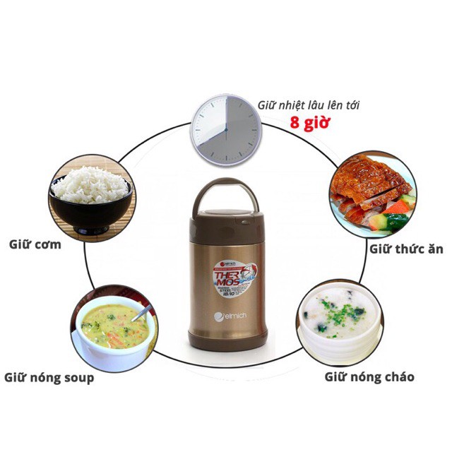 🎀 Bình ủ cháo [𝐅𝐑𝐄𝐄𝐒𝐇𝐈𝐏] đựng thức ăn giữ nhiệt Elmich Inox 304 EL0631- 500ml