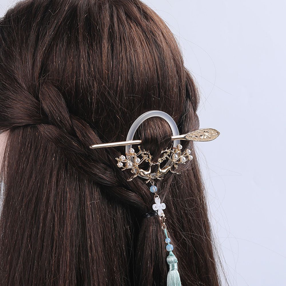 Trâm cài giữ tóc vòng tròn tua rua phối hoa đơn giản thanh lịch phong cách cổ điển Hàn Quốc cho nữ