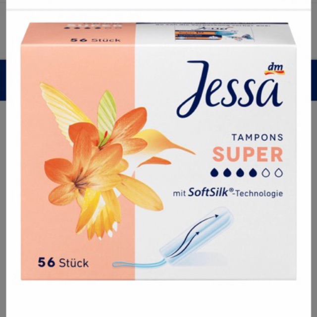 Tampon -Băng vệ sinh dạng nút Tampons Jessa super 4 giọt hộp 56 chiếc - Hàng Đức