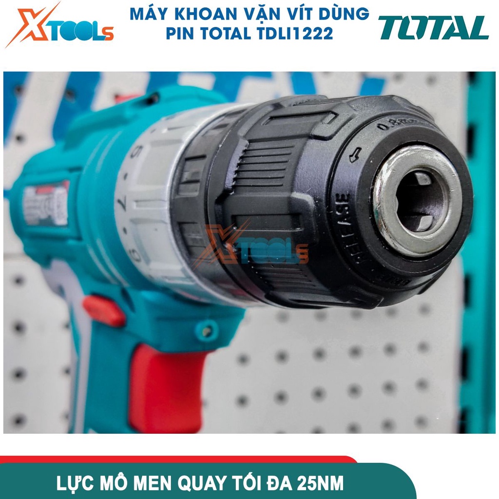 Máy khoan pin cầm tay 12V 10mm Total TDLI1222 tốc độ 1350v/p, lực siết 25nm, khả năng khoan 10mm [CHÍNH HÃNG][XTOOLS]