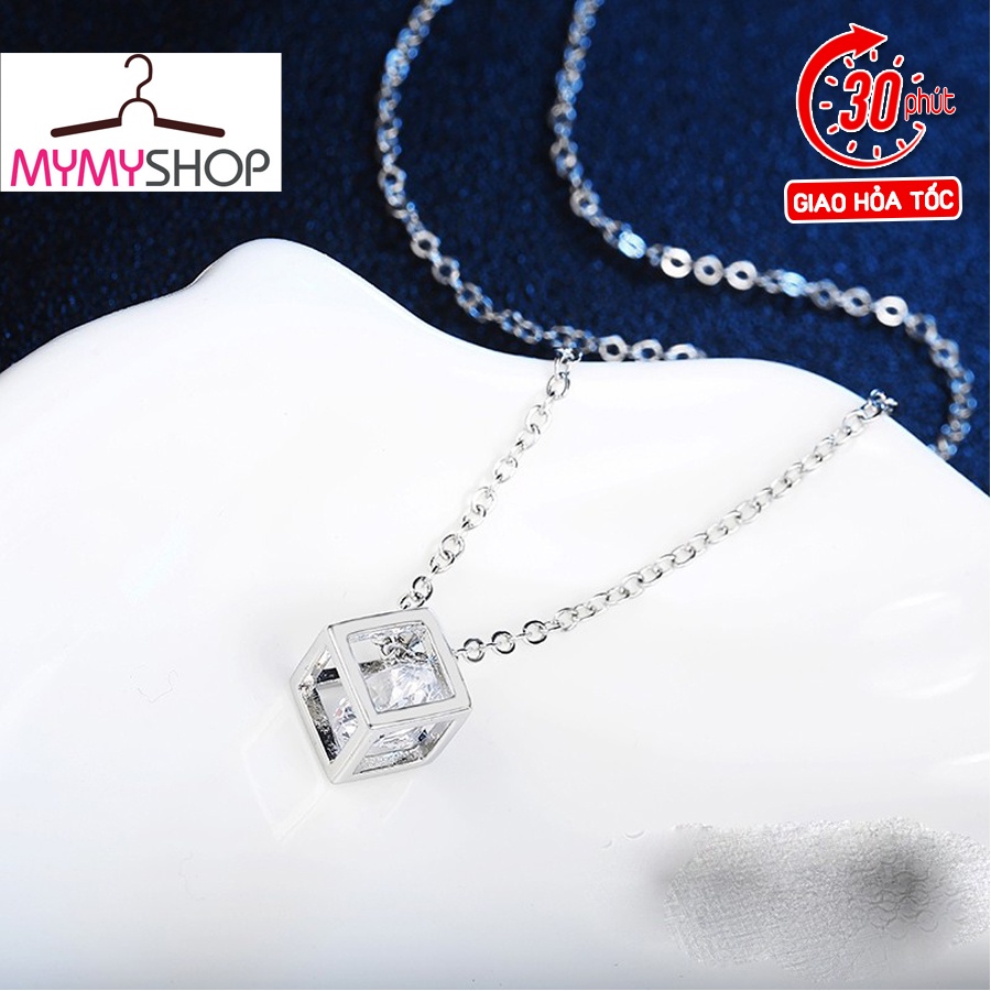 Vòng Cổ Nữ Mặt Hình Vuông Đính Kim Cương Giả, Dây Chuyền Nữ Mạ Vàng/Bạc Phong Cách Thanh Lịch