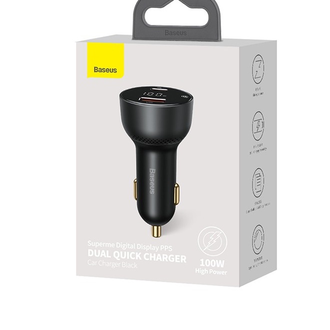 CHÍNH HÃNG  Tẩu Cốc sạc nhanh công suất cao Baseus 100w Digital Display Car Charger