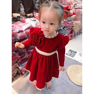 (SALE)  ĐẦM ĐỎ NHUNG TAY PHỒNG TIỂU THƯ CHO BÉ GÁI 10-22kg