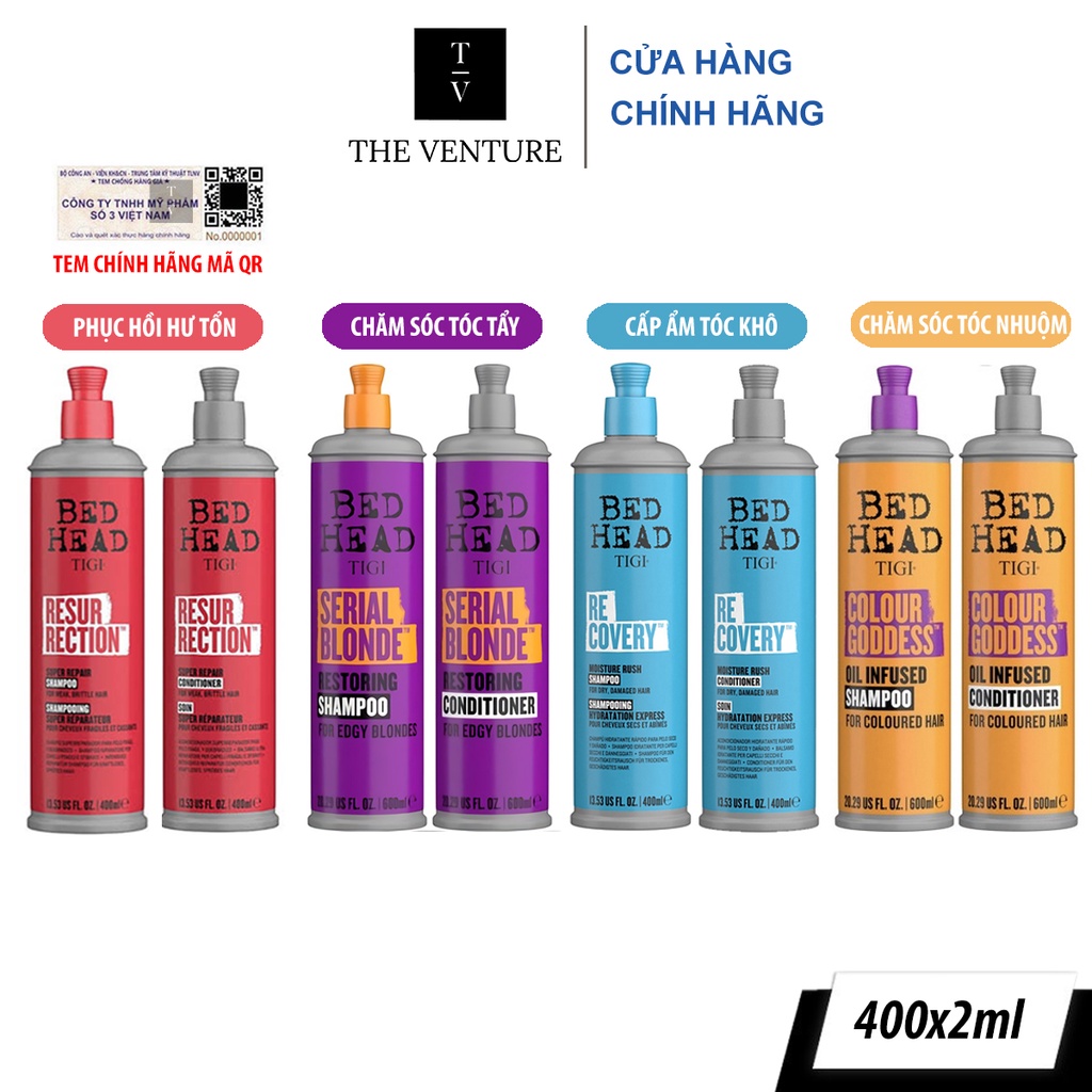 Bộ Sản Phẩm Tigi Bed Head Resurrection, Recovery, Serial Blonde, Colour Goddess Chính Hãng - 400ml