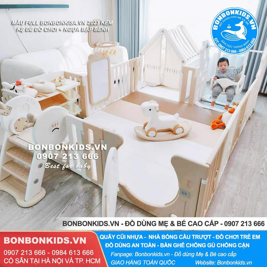 Quây Cũi Nhựa SET FULL 2023-B Newber Gấu Mặt Trăng kèm ngựa bập bênh+ Kệ đồ chơi +lều...