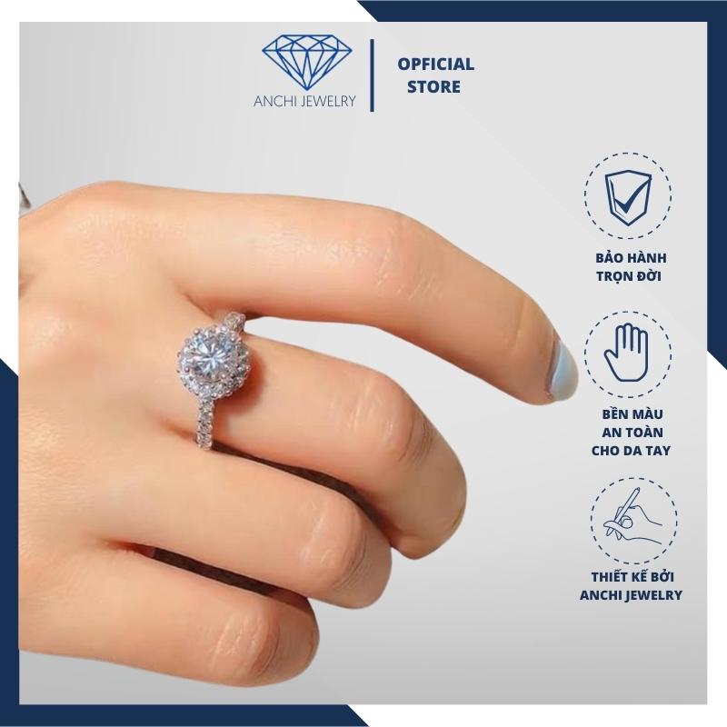 Nhẫn nữ ổ đá tròn, chuẩn bạc ý 925 sáng lấp lánh - Anchi jewelry