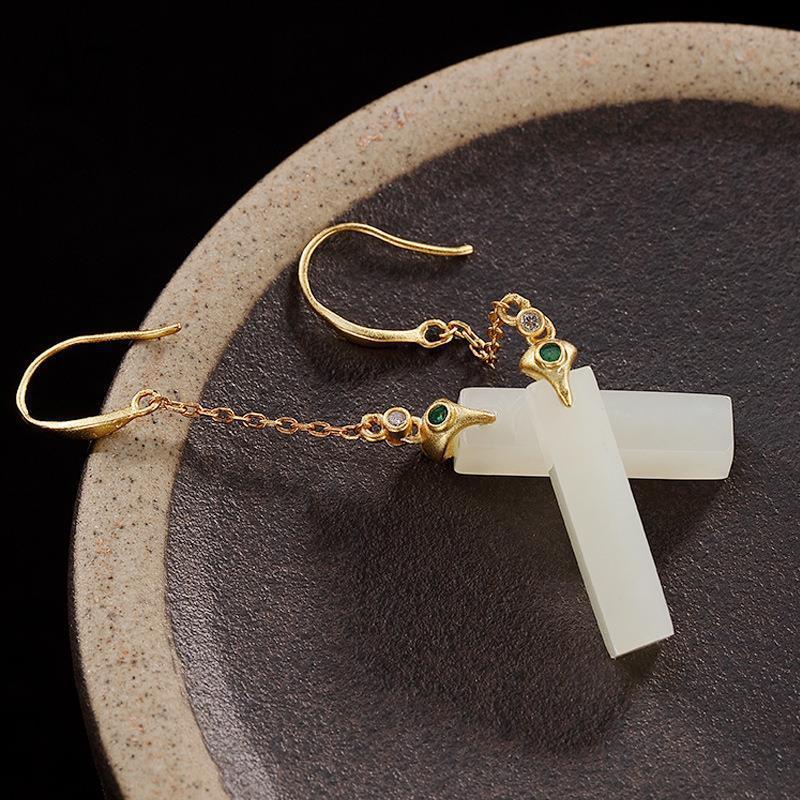 Khuyên Tai Bạc A7 S925 Dáng Vuông Dài Đính Đá Ngọc Bích Thời Trang Cho Nữ