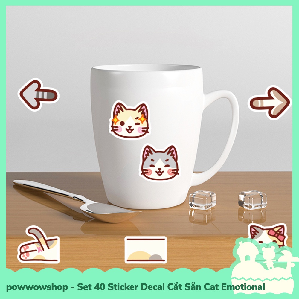 [Sẵn VN - Hỏa Tốc] Set 40 Sticker Mini Decal Dán Trang Trí Vật Dụng Mẫu Cute Cat Emotional