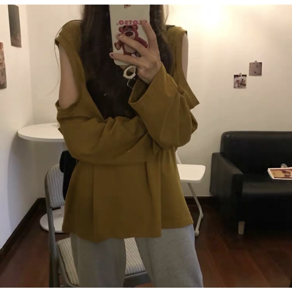 Áo Phông Trơn Dài Tay Khoét Vai Nữ  Nana's House - FREESHIP  Thun cổ tròn dáng suông, thiết kế phá cách, nổi bật