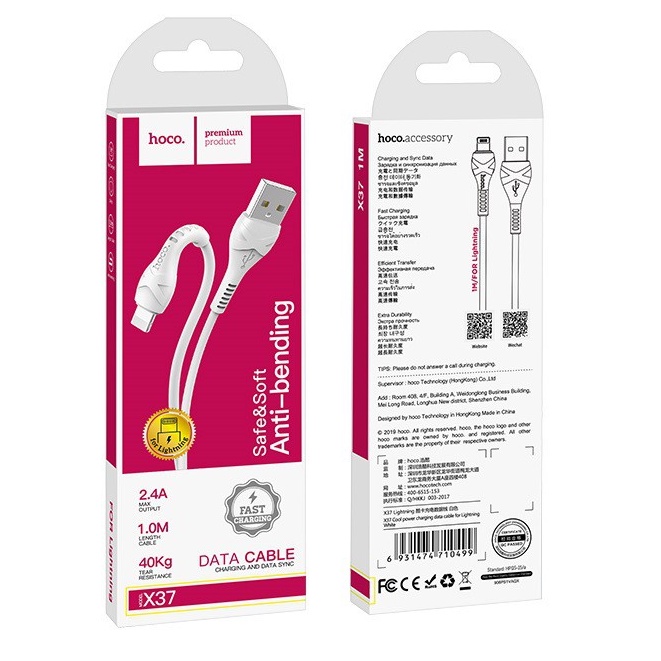 Cáp sạc nhanh Hoco X37 chống rối, dây truyền tải dữ liệu dài 1m - Chính hãng