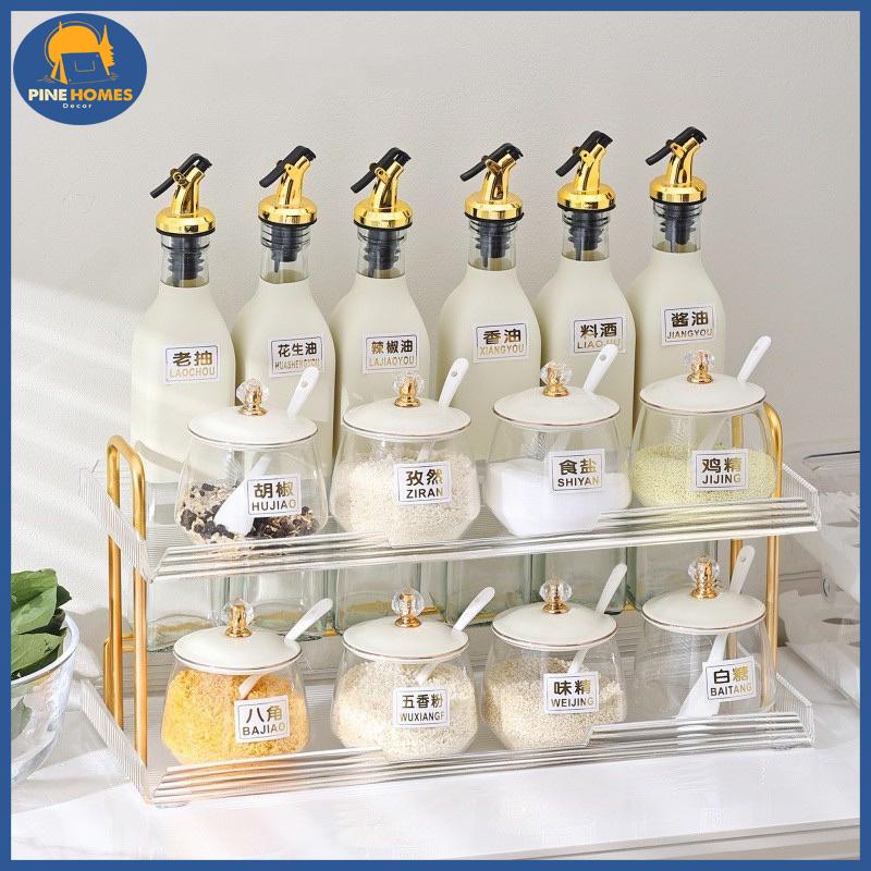 (HÀNG CÓ SẴN) Bộ Đựng Gia Vị Hũ Thuỷ Tinh Màu Trắng 11 Món Và 15 Món