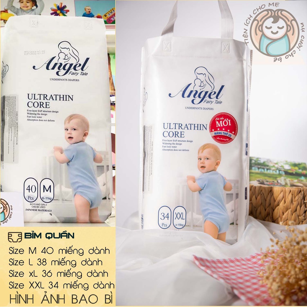 Bỉm/Tã Dán/Quần ANGEL Ultra Absorbent đủ size NB62/S58/M54/L50/XL46/M38/L36/XL34/XXL32/XXXL30