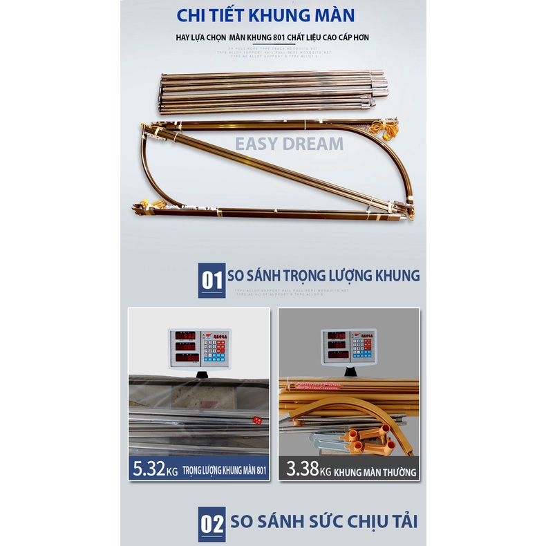 Màn khung không khoan tường , mùng ngủ cao cấp EASY DREAM ,cao 2m25 có 2 cửa chống muỗi ,decor trang trí siêu đẹp