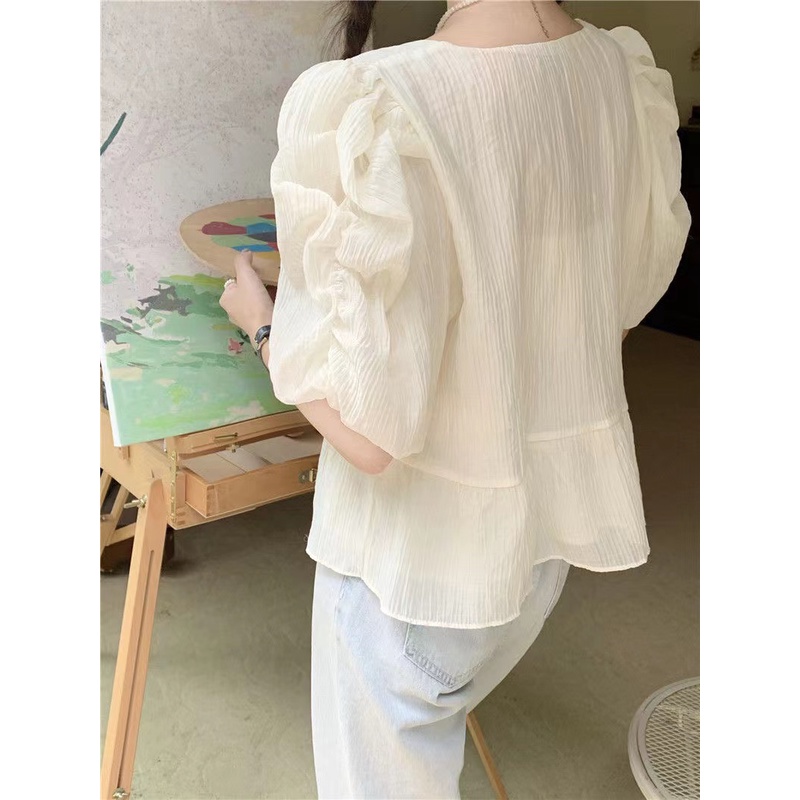 Áo Kiểu Tay Phồng Cổ Vuông Form Rộng Thời Trang Hàn Quốc Cho Nữ