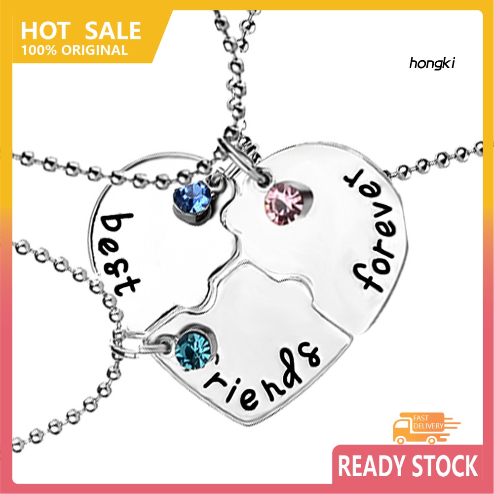 Set 3 Vòng Cổ Tình Bạn Mặt Hình Trái Tim Đính Đá Lấp Lánh