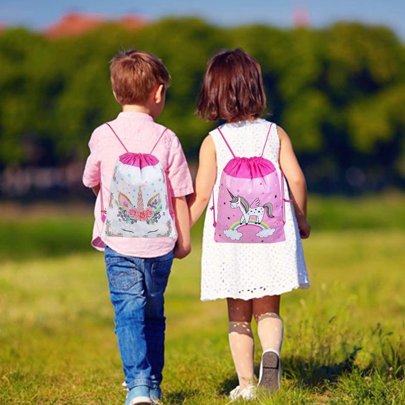 1 Ba Lô Dây Rút Vải Không Dệt In Hình Kỳ Lân Dễ Thương Cho Bé