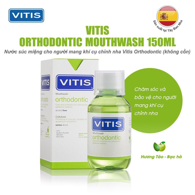 Nước súc miệng làm mềm mảng bám cho người chỉnh nha, niềng răng Vitis Orthodontic 150lml