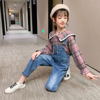 Set yếm jean kết hợp áo sơ mi điệu cho bé gái (HÀNG ORDER)