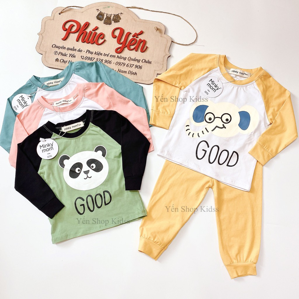 Sale !!! Bộ Dài Minky Mom Cotton 100 %  Phối Tay In Họa Tiết Voi-Good Cho Bé_Super Sale ( 9-19kg) (1314)