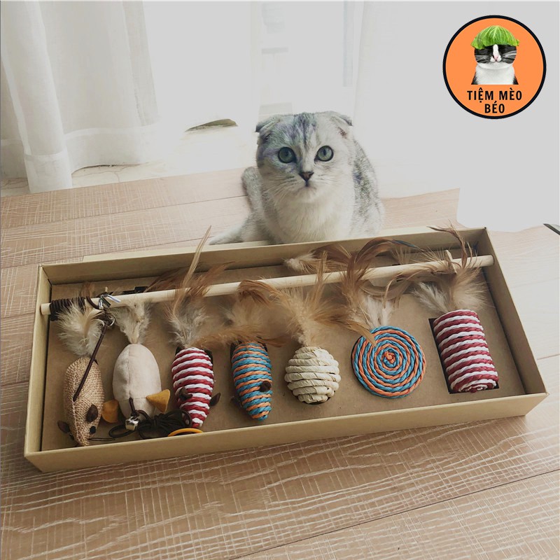 HỘP ĐỒ CHƠI 7 MÓN CHO MÈO ĐỒ CHƠI CẦN CÂU CHO MÈO