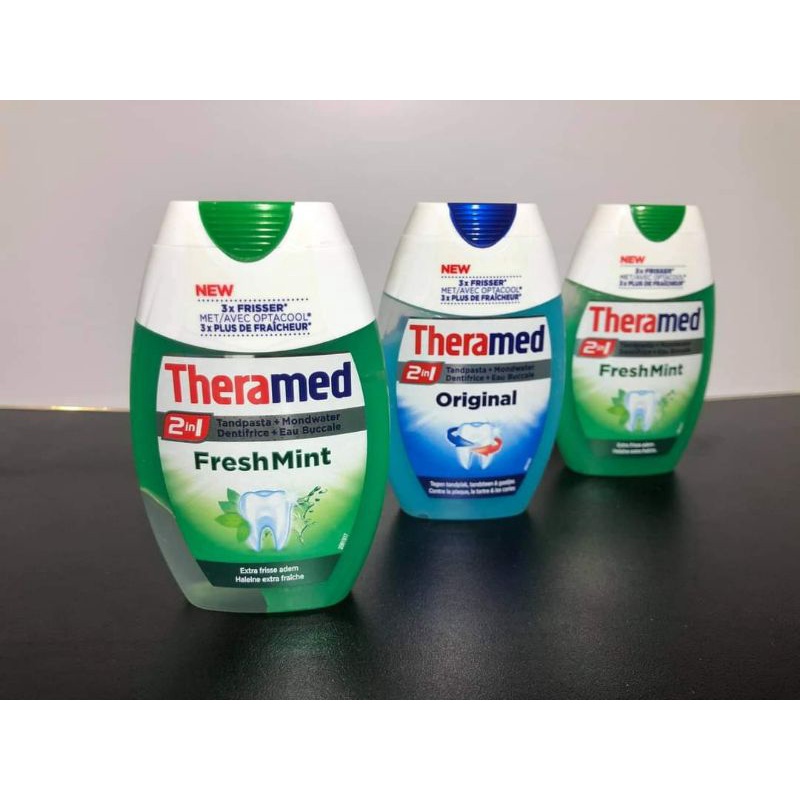 Hàng Đức Kem đánh răng làm trắng răng Theramed 2 in 1 - Vừa là kem đánh răng vừa là nước xúc miệng