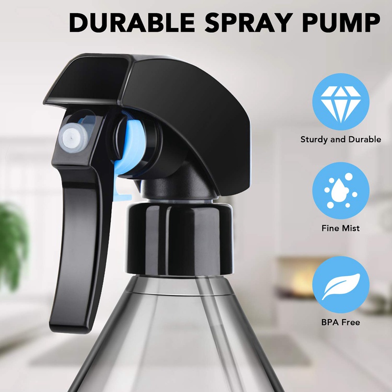 Chai xịt nhựa cho giải pháp làm sạch . Hộp đựng rỗng có thể tái sử dụng,10OZ với Máy phun kích hoạt màu đen bền , 3 gói