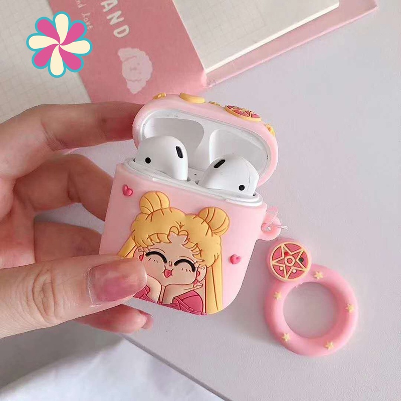 Vỏ Bảo Vệ Hộp Sạc Tai Nghe Airpods 1 2 Apple Bluetooth Không Dây Chất Liệu Silicon Hình Thủy Thủ Mặt Trăng YUE