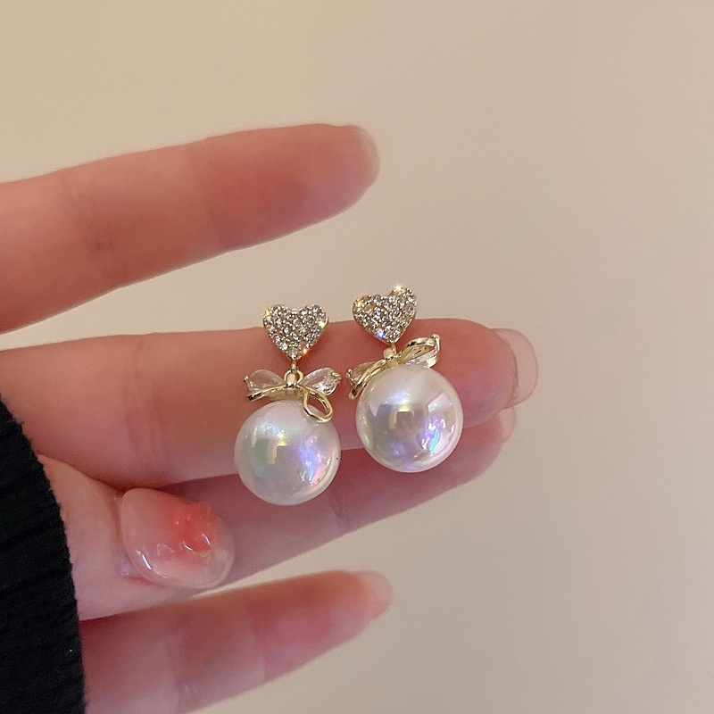 Bông Tai Hình Nơ / Trái Tim Đính Đá / Ngọc Trai Giả Thời Trang Hàn Quốc Cho Nữ