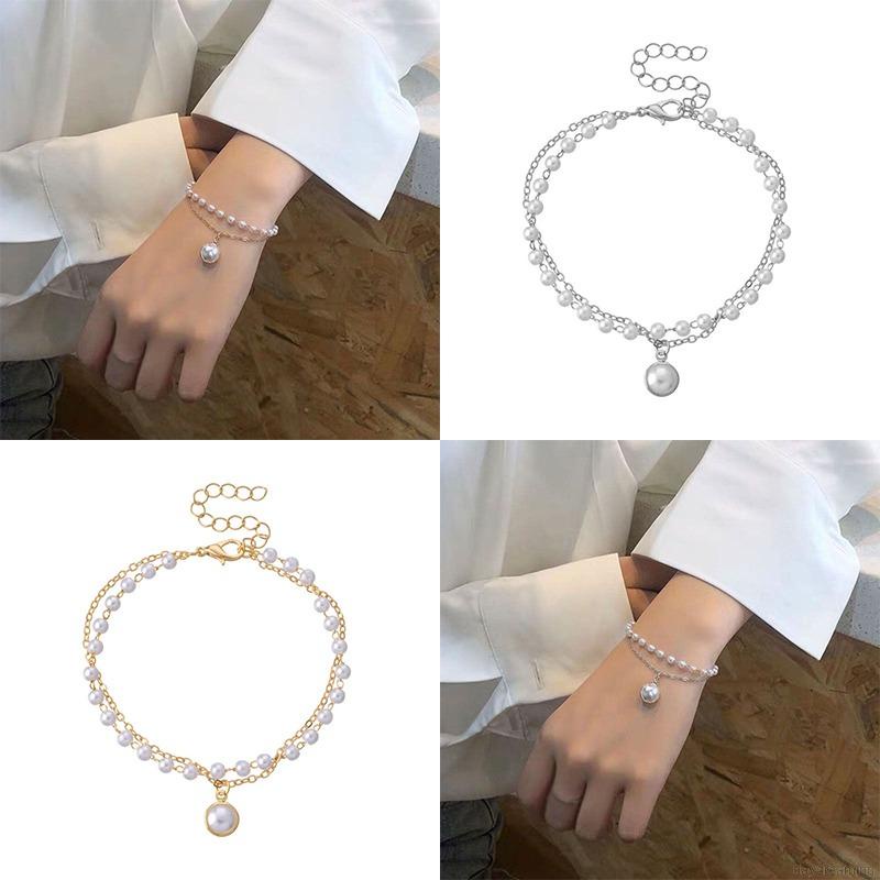 Vòng tay hai lớp đính ngọc trai giả thời trang sang trọng cho nữ