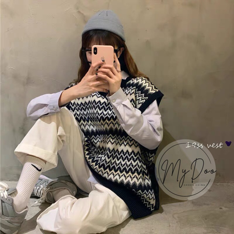 Áo Gile len Ziczac Ulzzang ⚡️HÀNG LOẠI I ⚡️ áo ghi lê hàn quốc cho nữ - GL06 | BigBuy360 - bigbuy360.vn