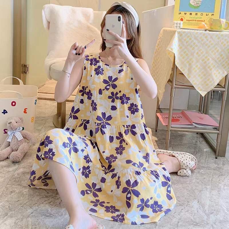Váy ngủ lanh, váy bầu size to mềm mịn mát free size 40-80kg