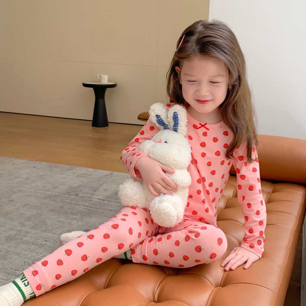 [Hàng Mới Về] Bộ Đồ Mặc Ở Nhà Bằng Cotton Nguyên Chất Thoáng Khí Thoải Mái Thời Trang Mùa Thu Cho Bé Gái