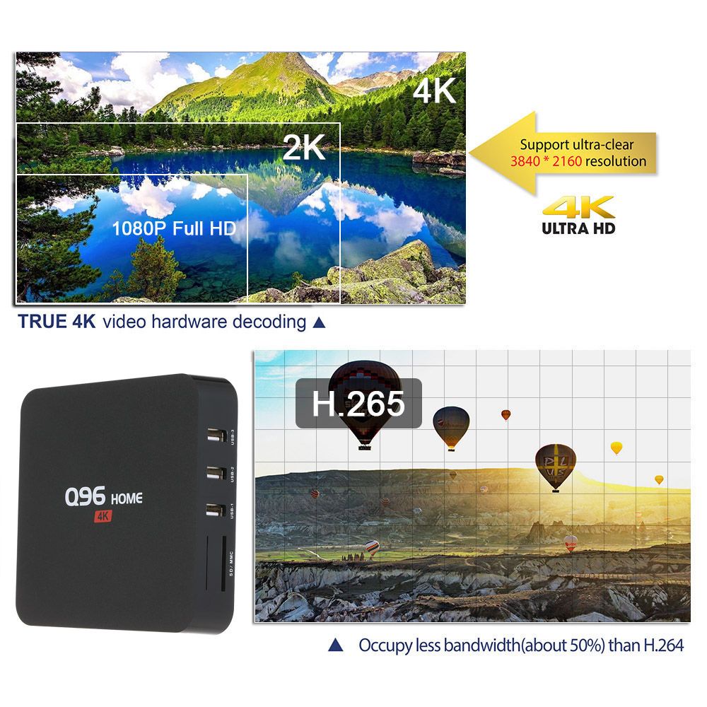 Tv box Q96 8GB 128GB RK3229 H.265 Android 10 2.4G WiFi 3D UHD 4K lõi tứ mạnh mẽ đa năng 2021