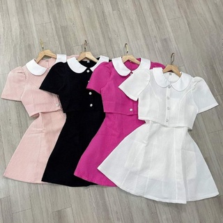 Set đầm 2 dây + khoác cổ sen