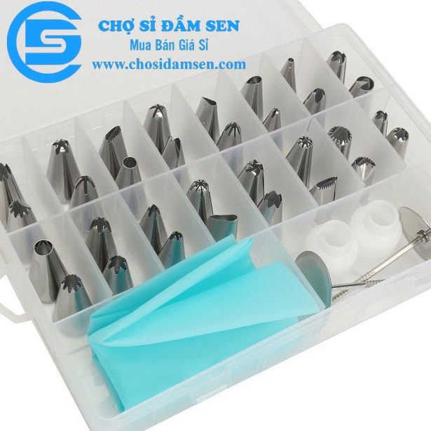 Hộp 32 đui bắt bông kem kèm chốt và túi đựng kem trang trí bánh G223-BatKemLL