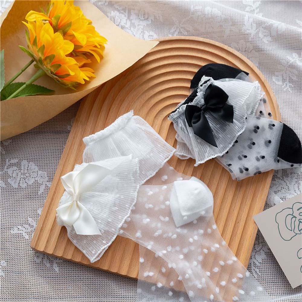 Dwayne Vớ Ống Lửng Nylon Trong Suốt Họa Tiết Thắt Nơ Phong Cách Nhật Bản Ngọt Ngào