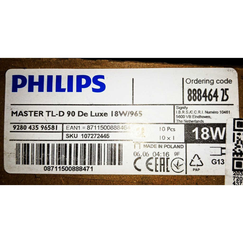 Bóng đèn so màu D65 Philips Master TL-D 90 De Luxe 18W/965