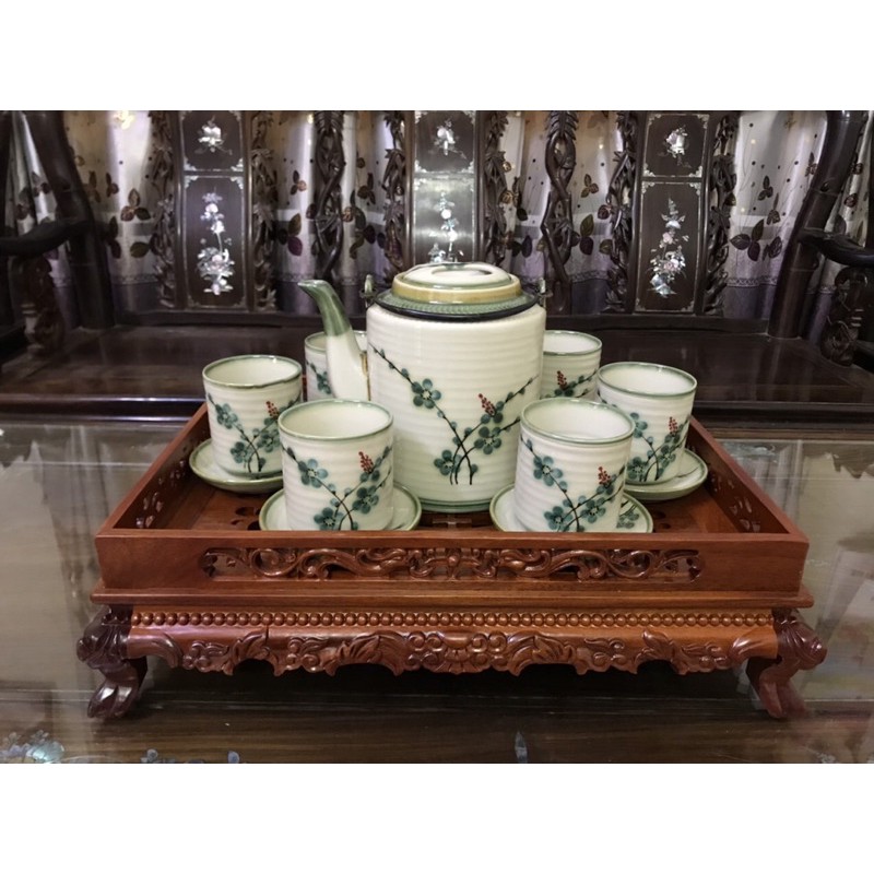 Bộ tích trà men dong cổ bộ ấm chén gốm sứ Bát Tràng