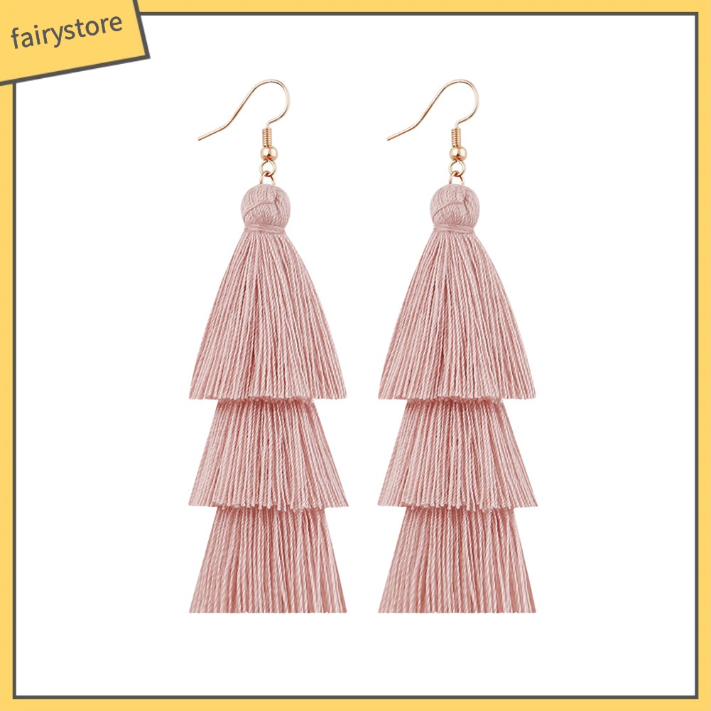 Bông tai tua rua dáng dài nhiều lớp phong cách Bohemian thời trang cá tính