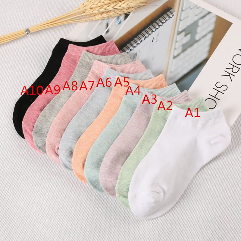 Vớ cotton cổ ngắn màu trơn phong cách Hàn Quốc