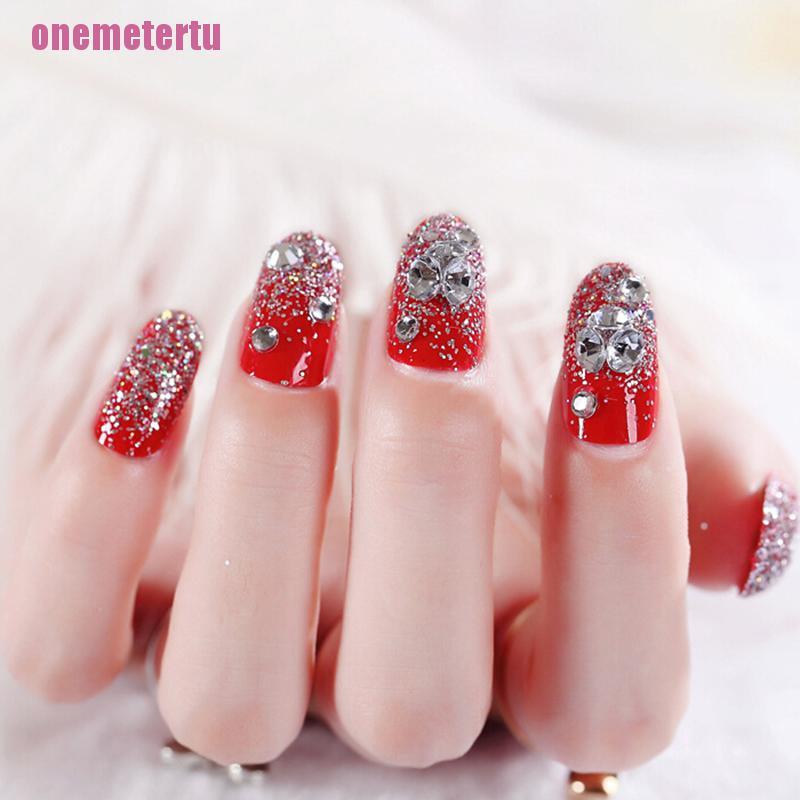 Bộ 24 Móng Tay Giả Tròn Màu Đỏ Đầy Cá Tính