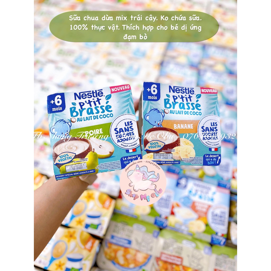 [HÀNG AIR] Sữa chua dừa Nestle P'tit 100% thực vật, thích hợp cho bé dị ứng đb 6 tháng+ (4x90g)