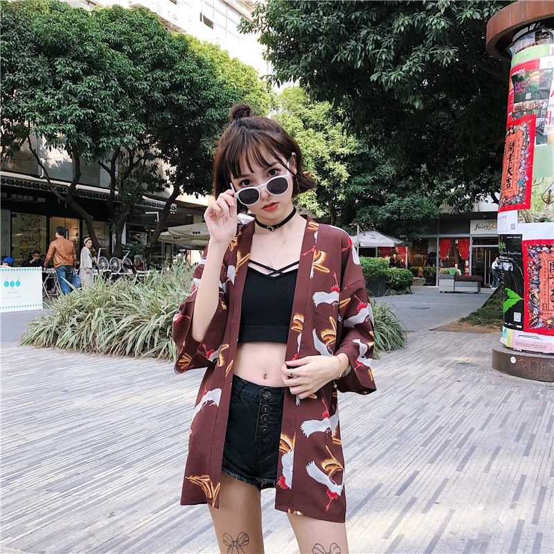- Áo khoác Bikini đi biển cho nữ hoạ tiết Chim Hạc