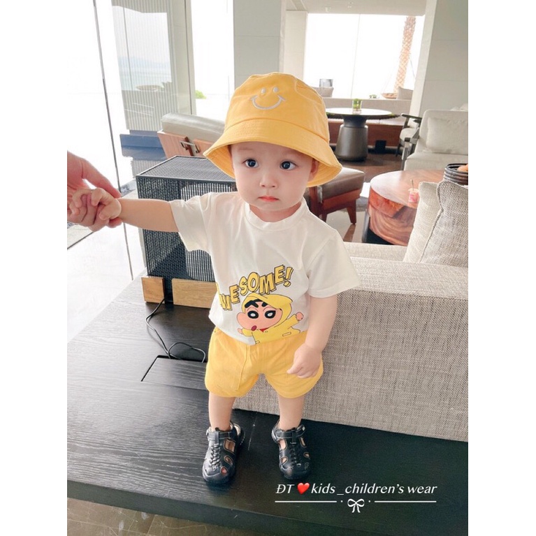 Bộ cộc tay bé trai, bộ cotton tàu họa tiết cậu bé Shin dễ thương