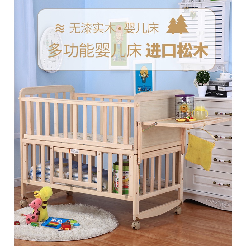 Cũi Gỗ Cho Bé Size 105*60*90 , Giường Cho Bé Có Bộ Quây Cũi Đã Năng 6 Chế Độ, Gỗ Thông, Có Thanh Chắn Giờng