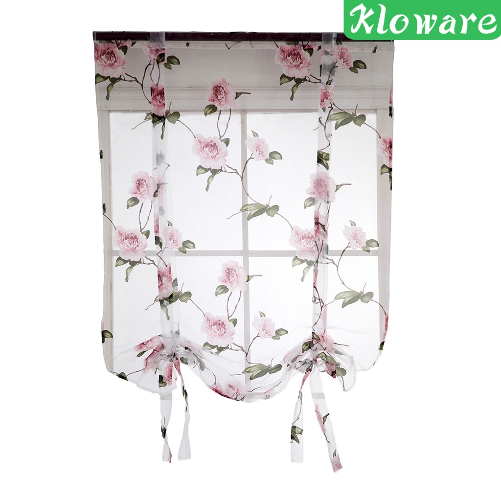 [Kloware] Rèm Cửa Sổ Vải Voan Mỏng Buộc Dây Dáng Ngắn In Hoa Kiểu La Mã Thanh Lịch #1