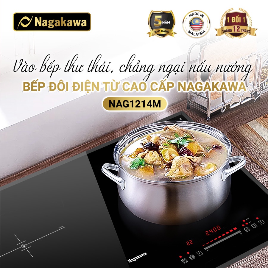Bếp đôi điện từ Inverter Nagakawa NAG1214M - Bảo hành 5 năm - Hàng chính hãng