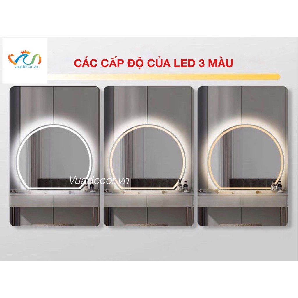 Gương tròn khuyết treo phòng tắm, bàn trang điểm VUADECOR led cảm ứng cao cấp