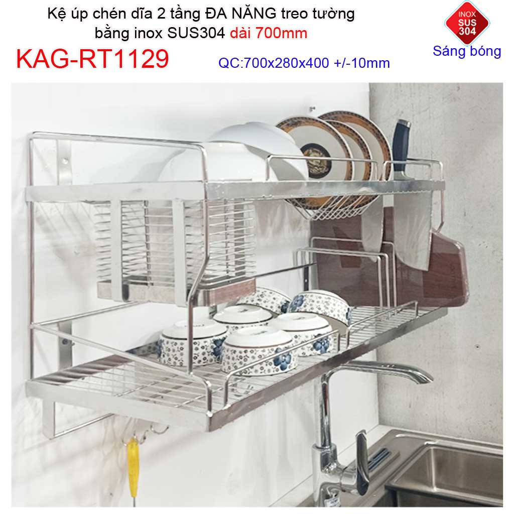 Kệ chén dĩa 7T inox 304, kệ úp chén dĩa inox KAG-RT1129